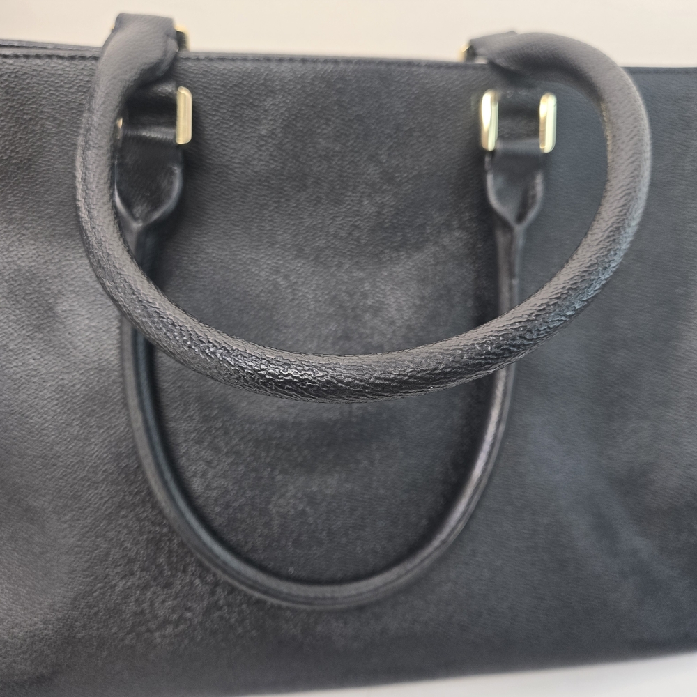 Black Leather Tory Burch Tote Bag with Gold Accents - Picture 12 of 13